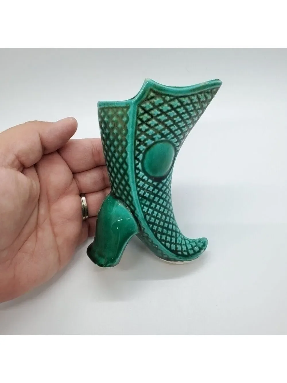 Vintage Green made in Japan mini heeled boot vase